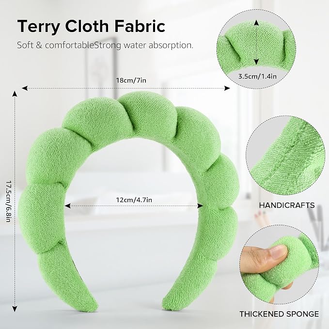Ztomine 2 Count Hairband, Absorbent Terry Cloth Spa Headbands - Image 5