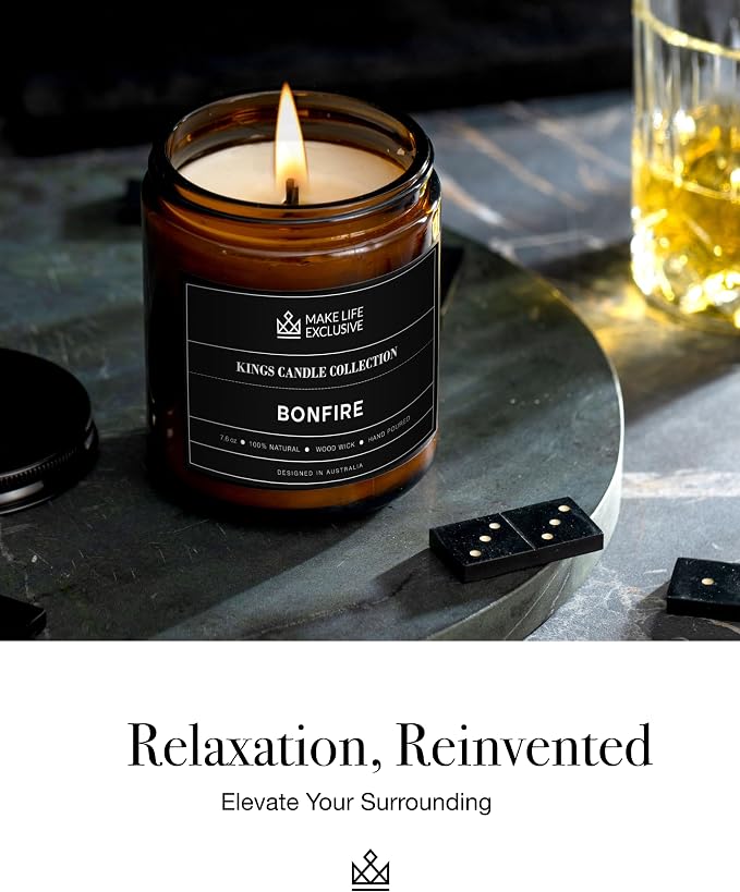 Scented Candles for Men | Bonfire, Mahogany & Teakwood Scented | Wooden Wick - Image 7