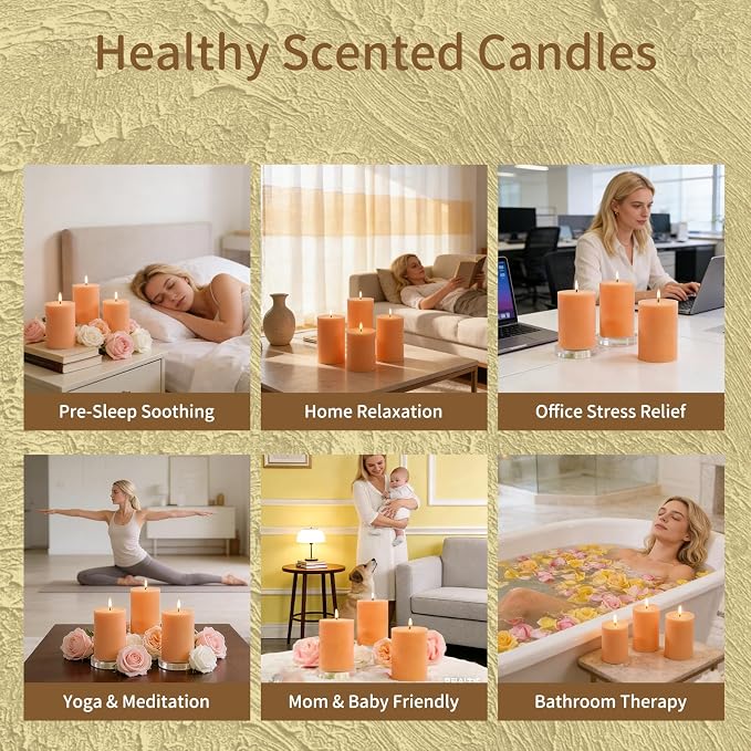 4 Pack Vanilla Lavender Scented Pillar Candles, Natural Soy Wax Pillar - Image 7