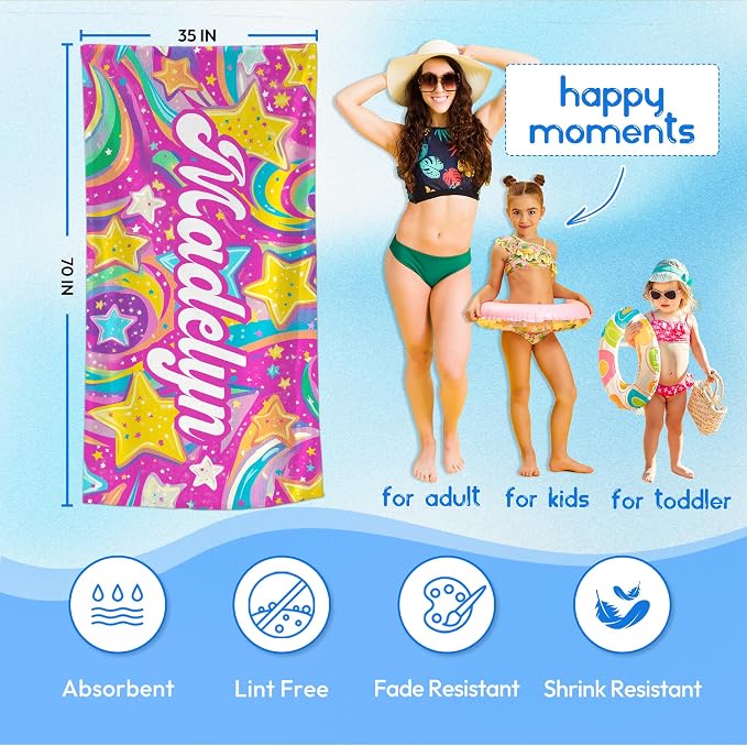 JML Custom Beach Towel with Name, Personalized Microfiber Beach Towel with Name - Image 3