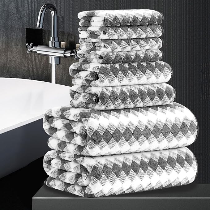 8 Piece Bathroom Towel Set Dark Grey|2 Oversized Large Bath Towels Sheet by MAGGEA