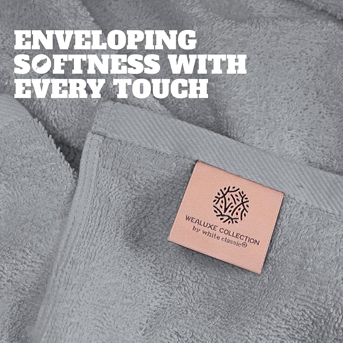 White Classic Light Gray Bath Towels 27x54 Inch, Cotton Towel Set - Image 3