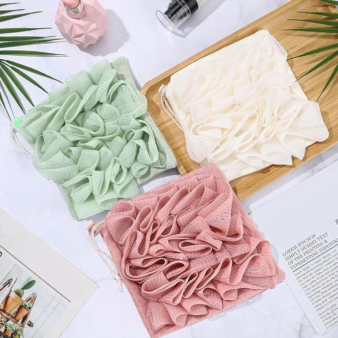 3 Pcs Washcloth Loofah Combo, 2 in 1 Bath Loofah Sponge - Image 2