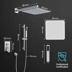 SR SUN RISE 12 Inch Slide Bar Shower System, Square Rain Shower Head and - Image 5