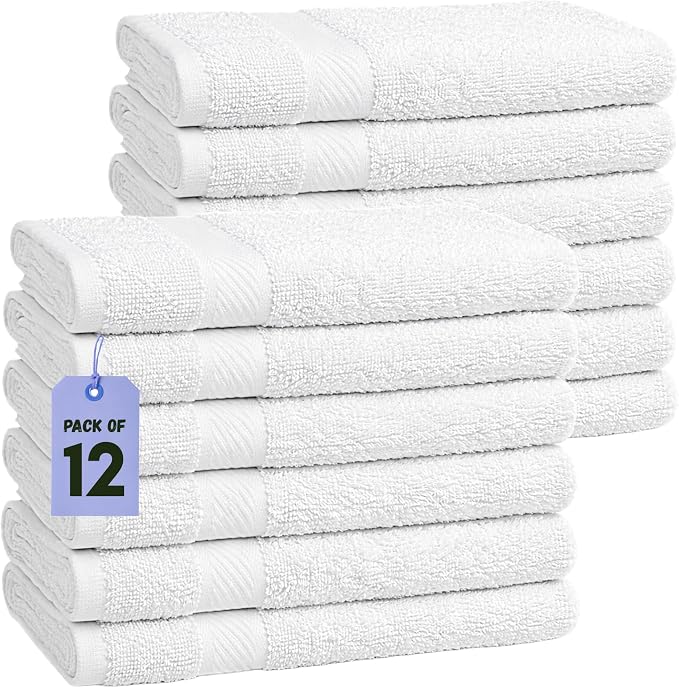 Pearl Linens 12 Pack 22x44 Economy Cotton Hotel Quality White Bath Towels - Image 9