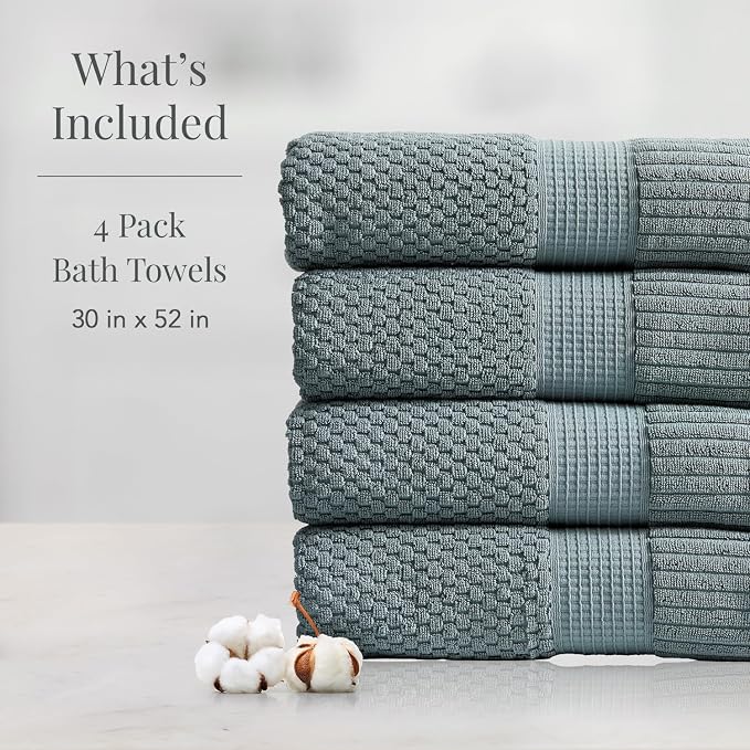 NY Loft 100% Cotton Bath Towel 4 Pack | Super Soft & Absorbent Quick-Dry Bath - Image 2