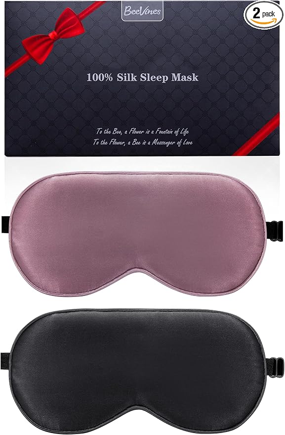 BeeVines 100% Real Mulberry Silk 2 Pack Sleep Mask, Pure Silk Eye Masks by BeeVines