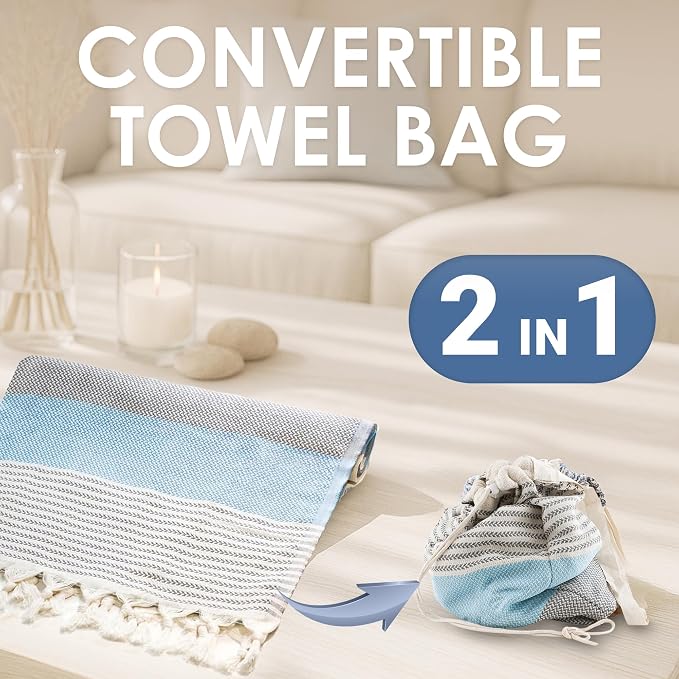 ATANI Turkish Beach Towel, Converts to a Bag, Oversized 100% Cotton Bath Towels - Image 2