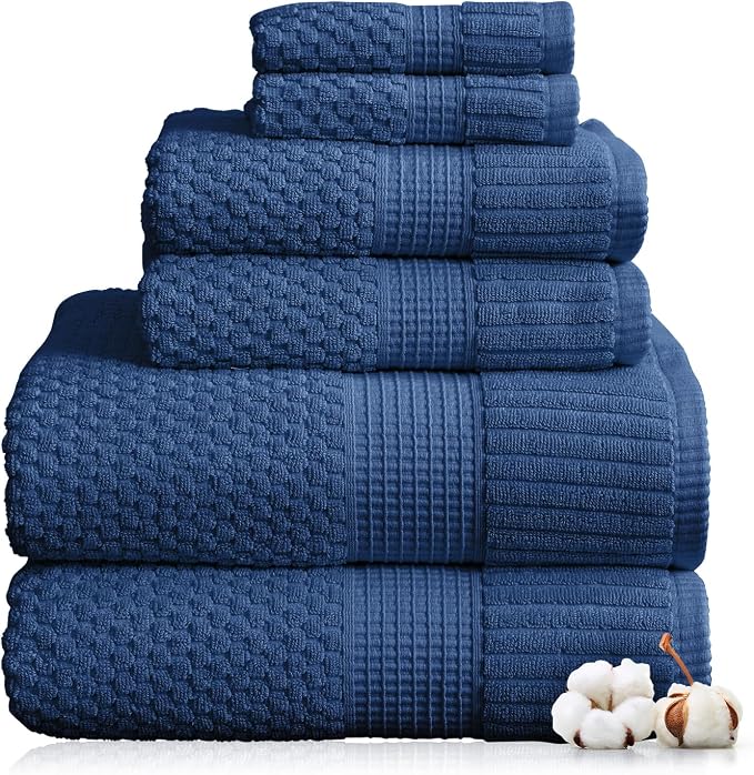 NY Loft 100% Cotton Towel Set 6 Piece Towel Set | Navy Bath Towels | Absorbent by NYLoft