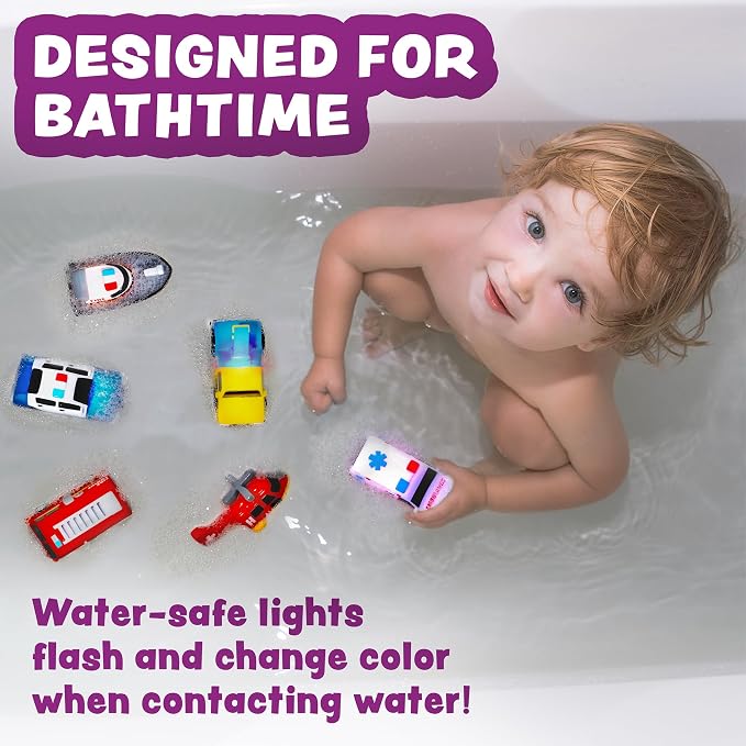 Tub Works® Emergency™ Cars Light Up Bath Toys, 6 Pack | Water-Activated Light - Image 9