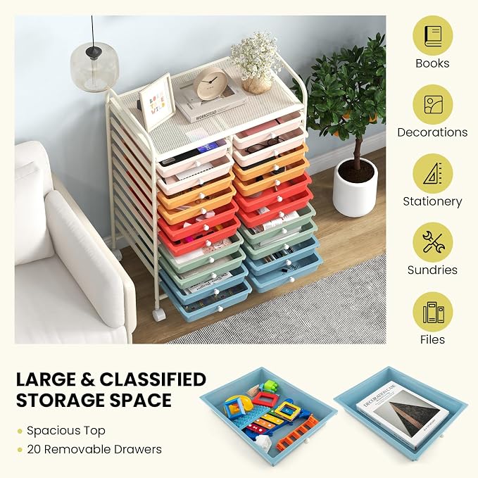 Giantex 20 Drawers Rolling Cart, Mobile Storage Drawer Cart, Classroom - Image 8