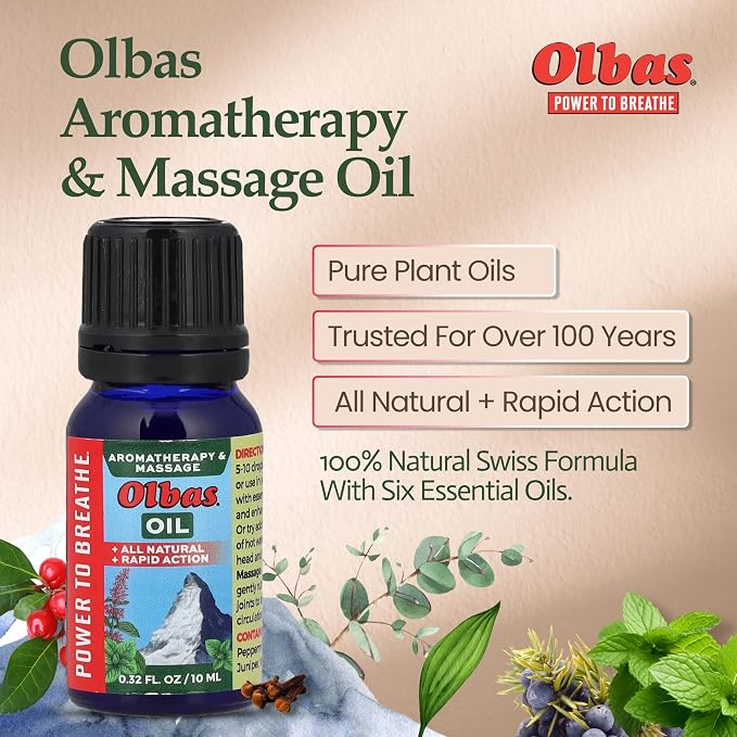Olbas Massage and Aromatherapy Oil, 0.32 Fl Oz, Body Massage Oil, Swiss Herbal - Image 2
