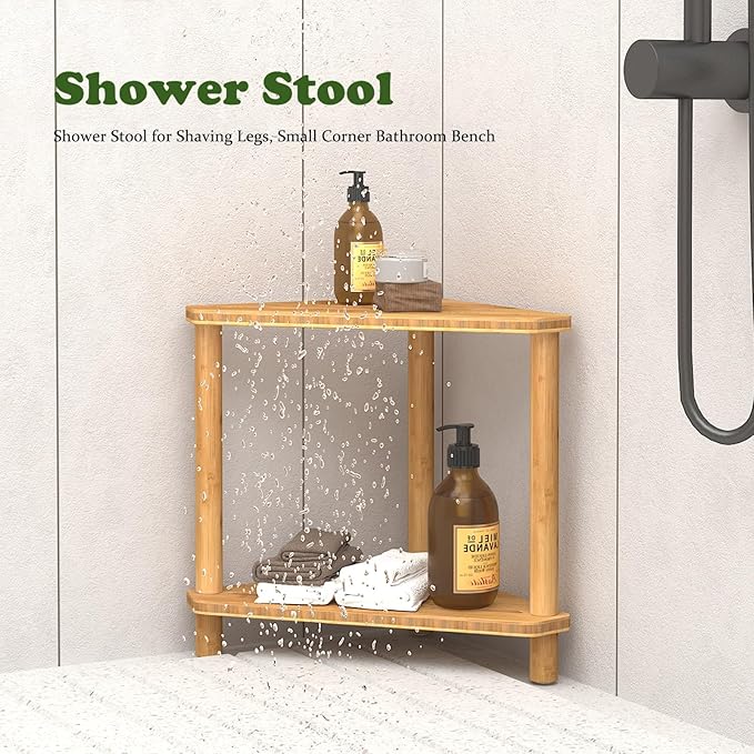 Bamboo Corner Shower Stool, 2-Tier Waterproof Shower Stool - Image 5