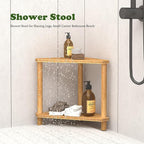 Bamboo Corner Shower Stool, 2-Tier Waterproof Shower Stool - Image 5
