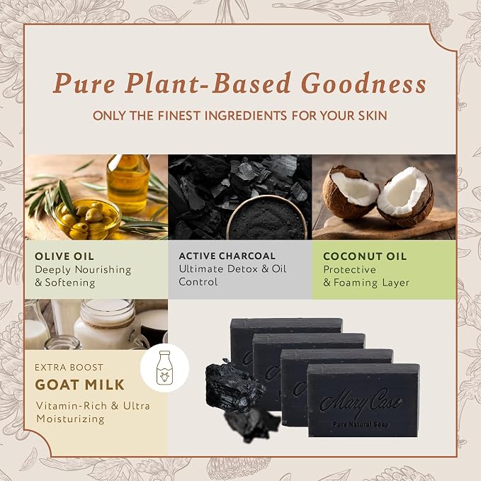 Mary Case Goat Milk & Activated Charcoal Bar Soap Set of 4 | Natural Soap - Image 5