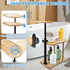 3 Layer Bath Tub Tray Table Liftable Freestanding Bamboo Bath Tray Caddy - Image 3