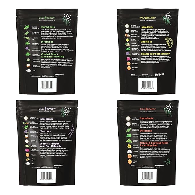 DAILY REMEDY Foot Soak Salts- Variety Pack of 4- Tea Tree Oil, Muscle Relief - Image 2