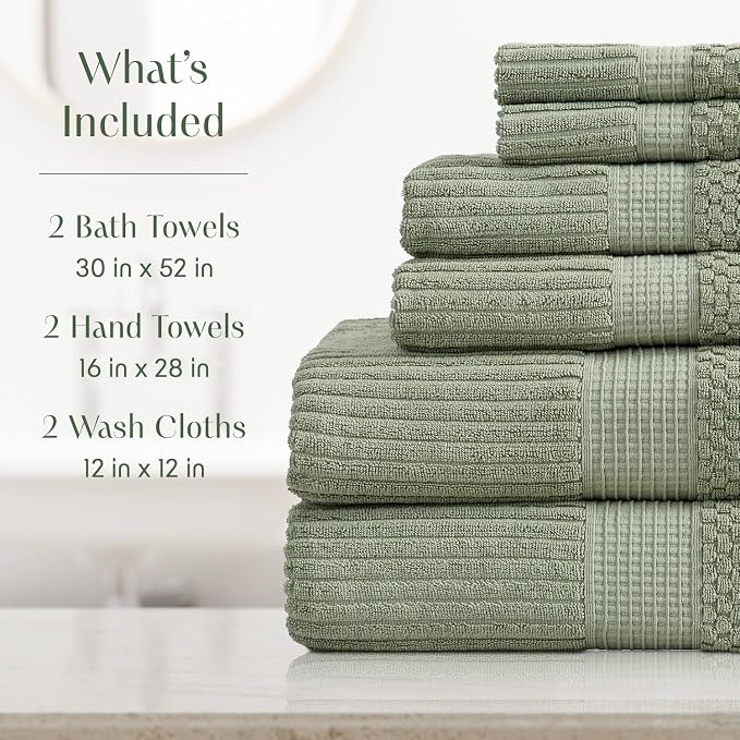 Springtree Home 100% Cotton Towel Set 6 Piece Set | Super Soft & Absorbent - Image 2