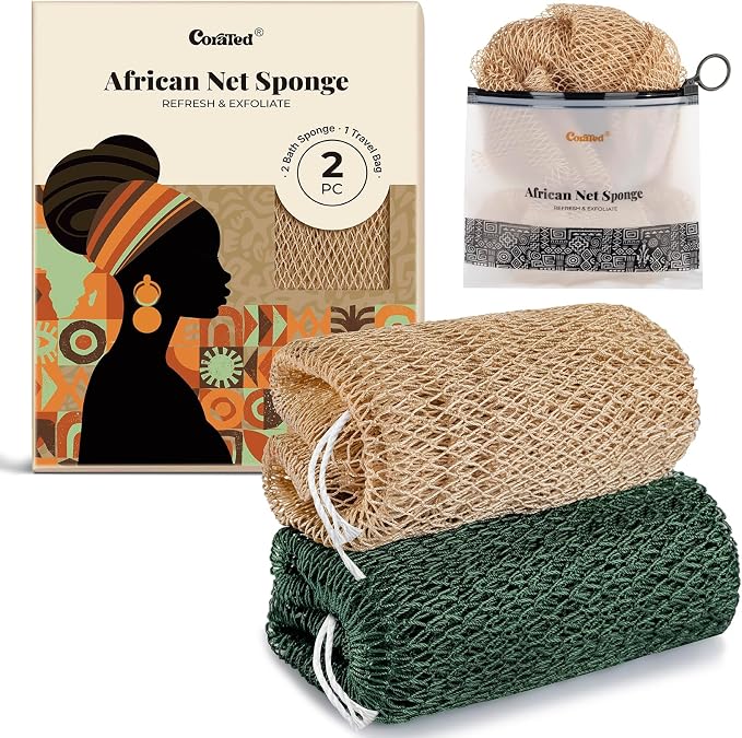CORATED African Net Sponge Authentic, Shower Loofah Exfoliating Bath Net Sponge by CORATED