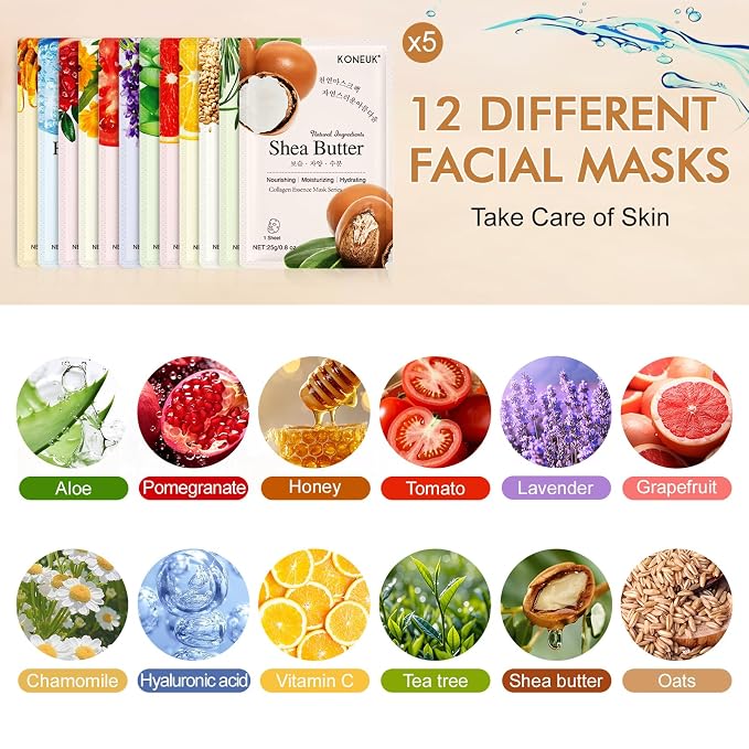 KONEUK 60 Pack Collagen Essence Face Masks Skincare - Image 2