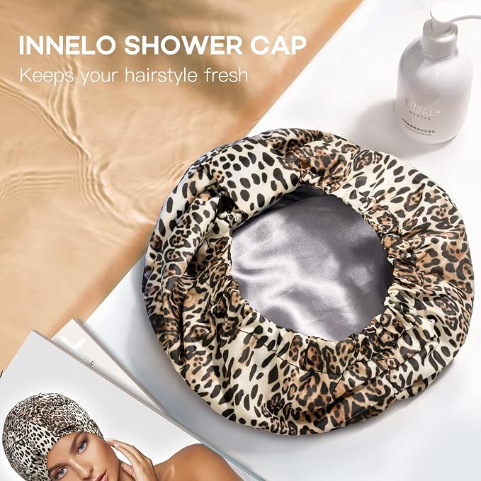 INNELO Luxury Shower Cap for Women Reusable Waterproof, Double Layered Shower - Image 7