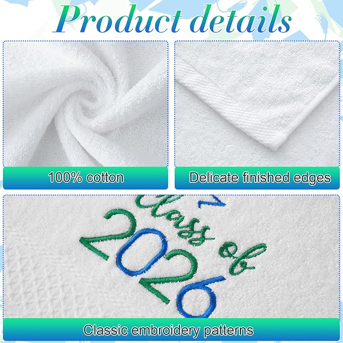 MASHAN Class of 2026 Graduation Hand Towels 3 Pack, 100% Cotton Soft Absorbent - Image 3