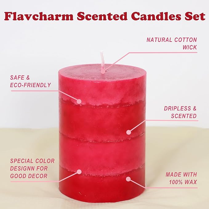 Scented Pillar Candles Long-Lasting Burning No Drip Candles Red 3x4 inch - Image 3