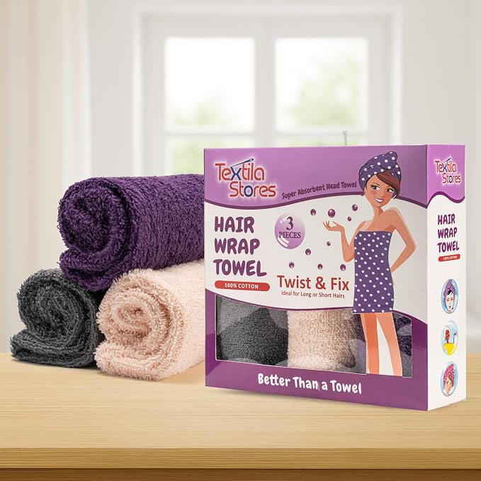 Textila 100% Cotton Hair Wrap Towels - Image 2