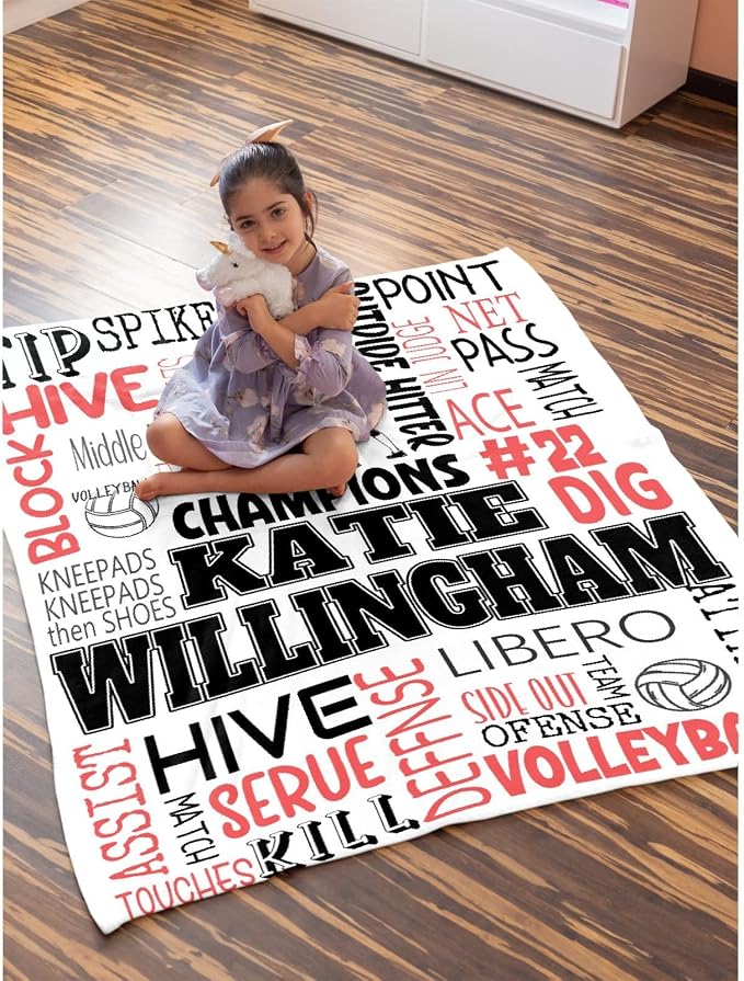 Custom Volleyball Blanket, Personalized Sport Throw - Image 4