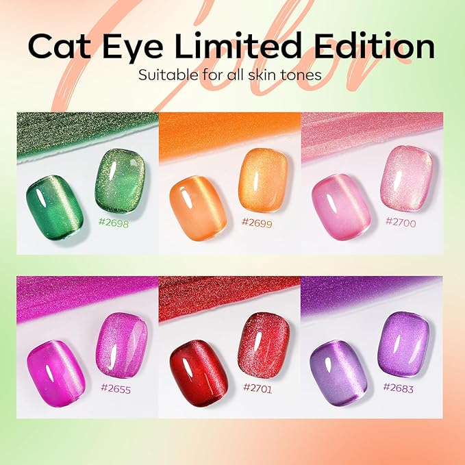 modelones Cat Eye Gel Nail Polish Set, 6 Colors Orange Neon Galaxy Hot Pink - Image 4
