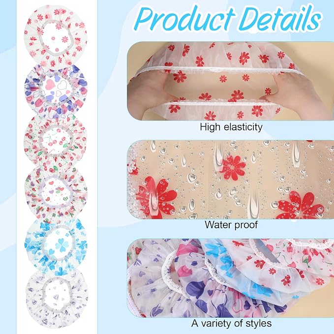 6 Pcs Shower Cap Reusable Elastic Hair Cap Waterproof Bath Hair Hat Shower Bath - Image 3