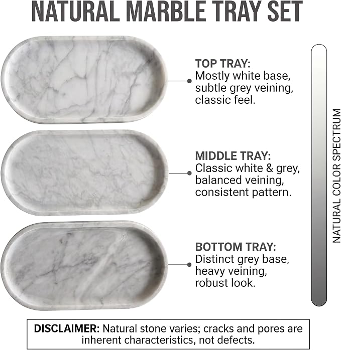 YKAJO Oval Real Marble Tray for Bathroom Kitchen Counter Stone Decorative - Image 4