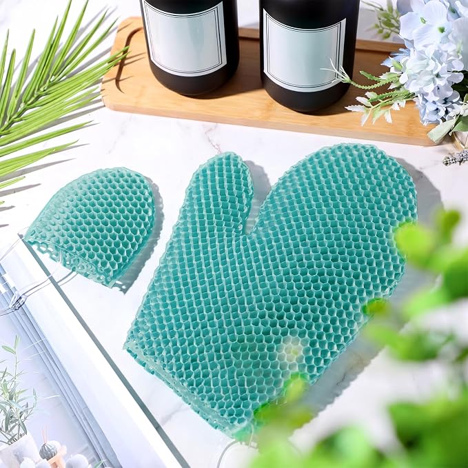 Karenhi 2 Pcs Honeycomb Exfoliating Glove Set Exfoliating Bath Mitt Honeycomb - Image 6