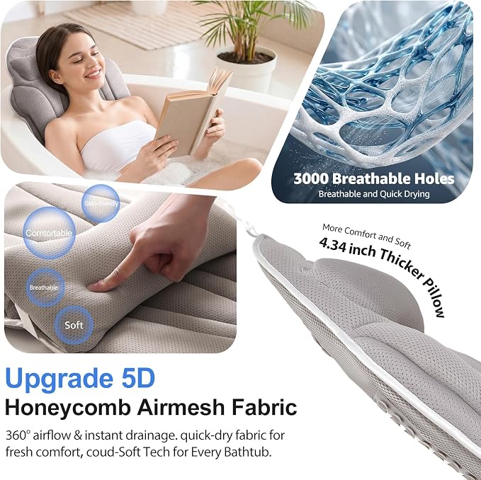 Full Body Bath Pillow for Bathtub, Thick 5D Air Mesh Luxury Spa Tub Cushion - Image 3