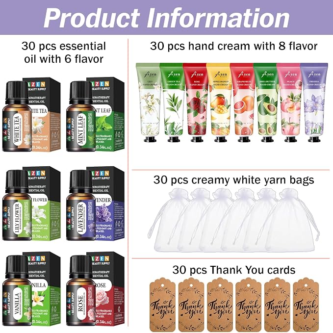 AZEN 30 Sets Bulk Gifts, Hand Cream and Essential Oils Bulk Set - Image 2