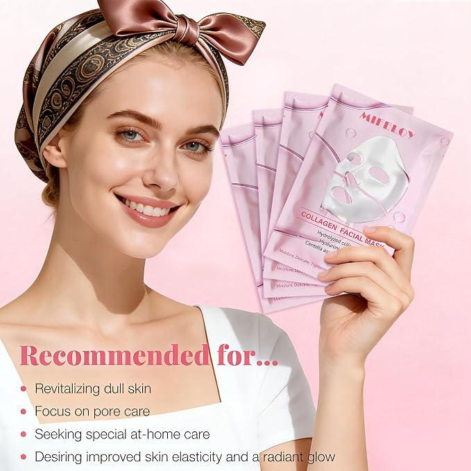 8 Pack Collagen Face Mask for Women, Hydrating Hydrogel Sheet Mask for Skin - Image 6