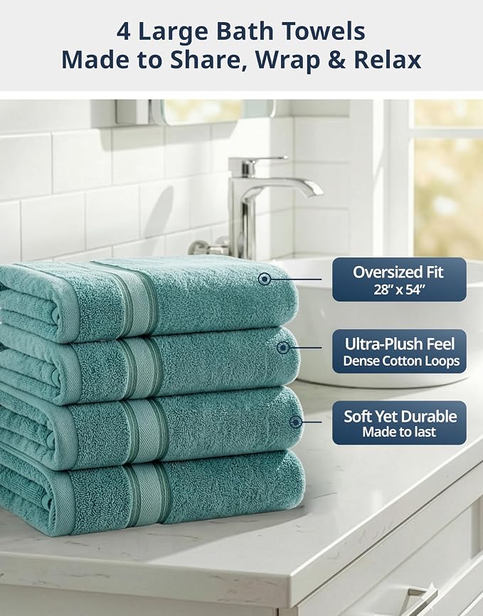Lane Linen 100% Cotton Bath Towels 4 Pack - Image 3