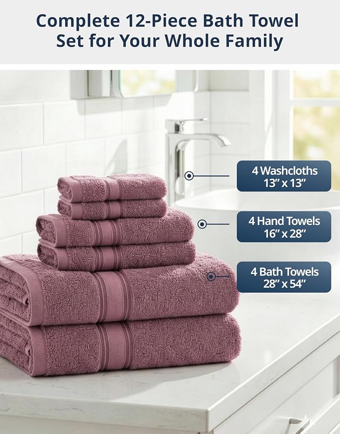 LANE LINEN Bathroom Towels Set of 12 – Zero Twist, 100% Cotton Soft Towel - Image 4