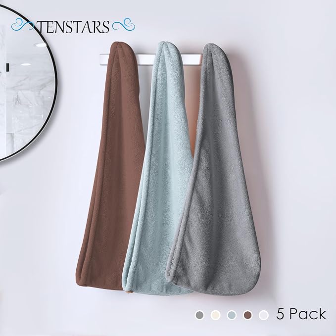 TENSTARS 5 Pack Thicken Microfiber Hair Towel Wrap - Image 6