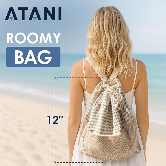ATANI Turkish Beach Towel, Converts to a Bag, Oversized 100% Cotton Bath Towels - Image 4