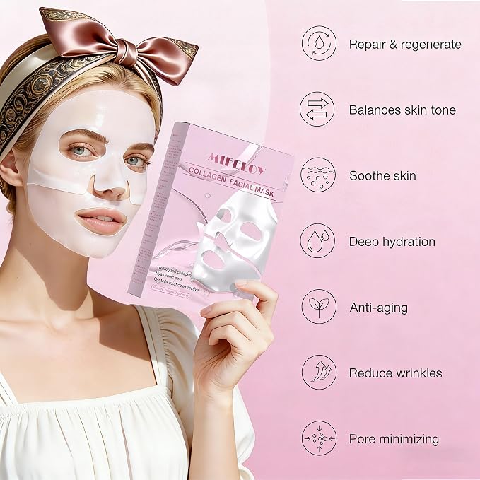 8 Pack Collagen Face Mask for Women, Hydrating Hydrogel Sheet Mask for Skin - Image 2