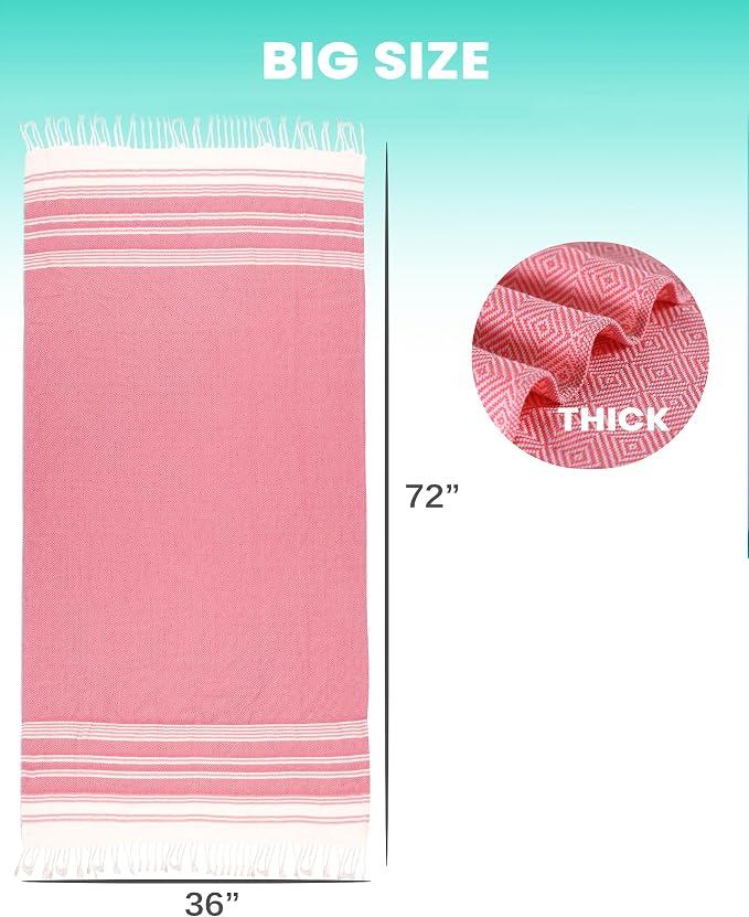 2 Packs Cotton Turkish Beach Towels Quick Dry Sand Free Soft Absorbent Extra - Image 5