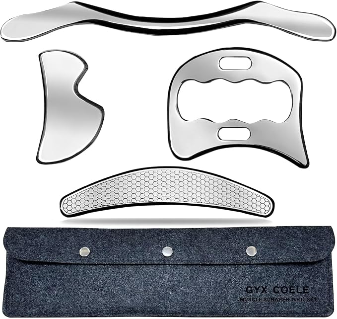 4 in 1 Muscle Scraper Stainless Steel Gua Sha Massage Tool Set by GYXCOELEIASTMTOOL