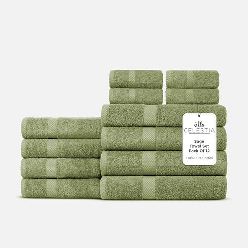 100% Cotton Bath Towel Set of 12-4 Bath Towels, 4 Hand Towels, 4 Wash Cloths by VillaCelestia