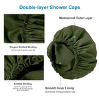 Shower Cap for Women, Double Layer Waterproof Bath Cap, Reusable Hair Protector - Image 5
