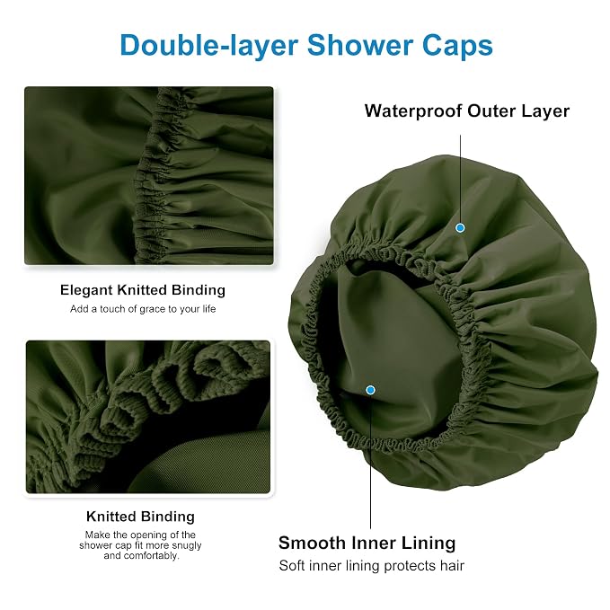 Shower Cap for Women, Double Layer Waterproof Bath Cap, Reusable Hair Protector - Image 5