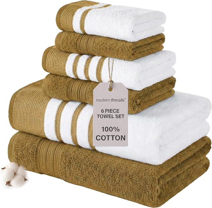 Modern Threads 6-Piece Towel Set – 100% Cotton, Quick Dry, Ultra Absorbent – by ModernThreads