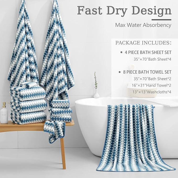 4 Piece Bath Towel Set Oversized Bath Sheet 35"x70" Bathroom Towel Extra Large - Image 4