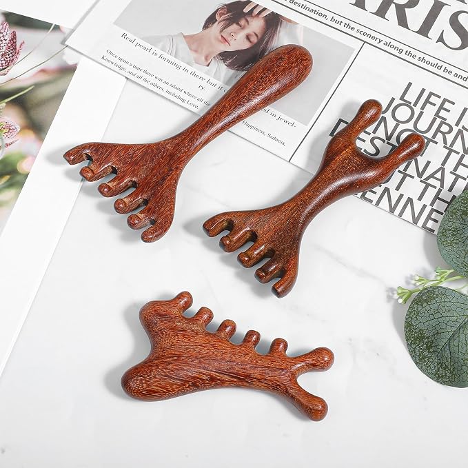 3 Pack Wooden Massager Comb Gua Sha Scraping Massages 6 Claws Meridian Massager - Image 4