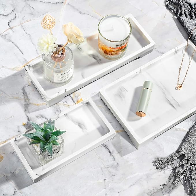 Luxspire Bathroom Vanity Tray, 8 x 4 inch Resin Dresser Jewelry Ring Dish Tank - Image 6